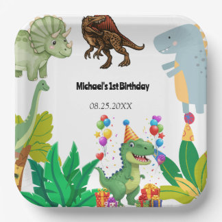 1e verjaardag dinosaurus Minimaal jongetje Papieren Bordje