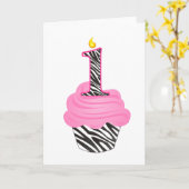 1e verjaardag Diva Cupcake Kaart (Gele Bloem)
