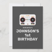 1e verjaardag DJ Dance Party Charcoal Kaart (Achterkant)
