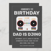 1e verjaardag DJ Dance Party Charcoal Kaart (Voorkant / Achterkant)