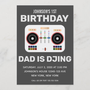 1e verjaardag DJ Dance Party Charcoal Kaart