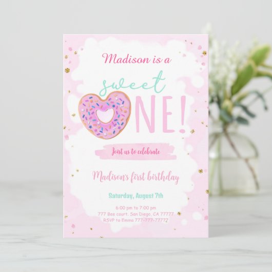 1e verjaardag Donut Party Kaart (Staand voorkant)