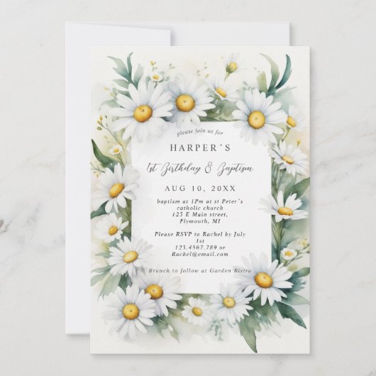 1e Verjaardag Doop Daisy bloemen Kaart (Voorkant)
