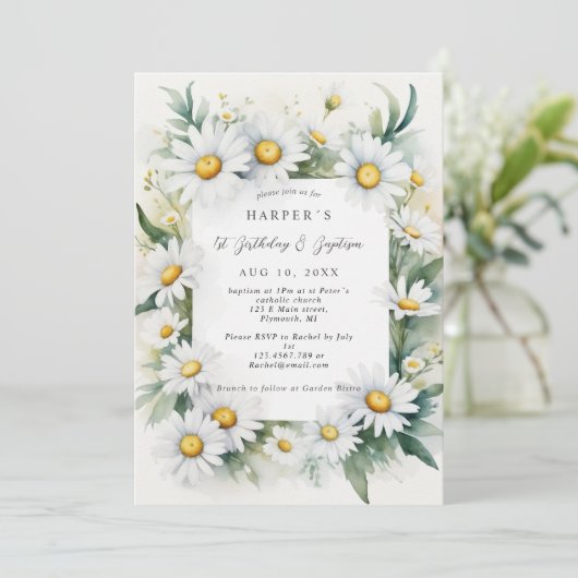 1e Verjaardag Doop Daisy bloemen Kaart (Staand voorkant)