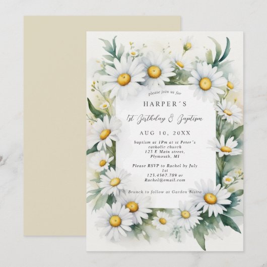 1e Verjaardag Doop Daisy bloemen Kaart (Voorkant / Achterkant)