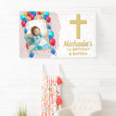 1e verjaardag Doop Roze Meisje Gouden Tekst Foto Spandoek (Insitu)