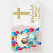 1e verjaardag Doop Roze Meisje Gouden Tekst Foto Spandoek (Verticaal)