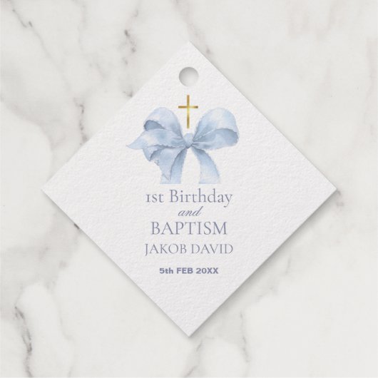 1e Verjaardag & Doopsel Jongens Blauwe Bow Dank U Bedankjes Labels (Achterkant)