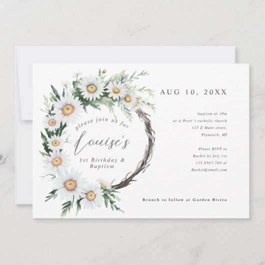 1e Verjaardag Doopsel madeliefjes krans Kaart (Voorkant)