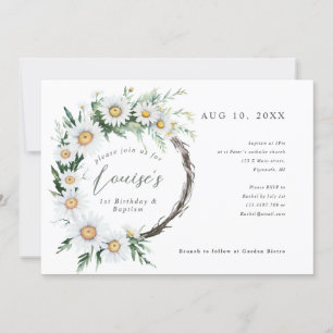 1e Verjaardag Doopsel madeliefjes krans Kaart