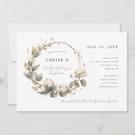 1e Verjaardag Dop Katoen & eucalyptus krans Kaart (Voorkant)