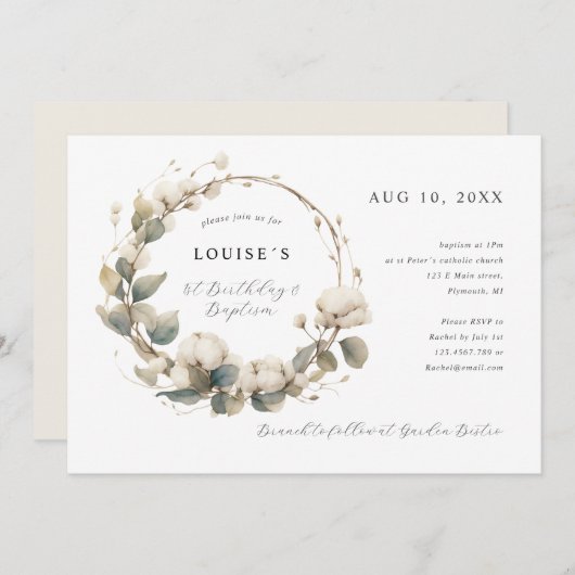 1e Verjaardag Dop Katoen & eucalyptus krans Kaart (Voorkant / Achterkant)