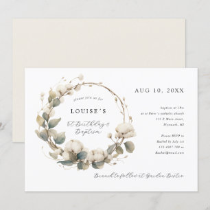 1e Verjaardag Dop Katoen & eucalyptus krans Kaart