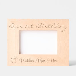 1e verjaardag drieling, tweeling, namen, foto, 6x4 gegraveerde lijstjes