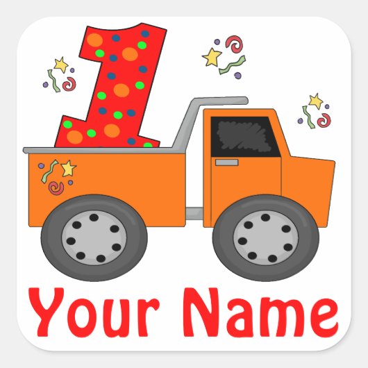 1e Verjaardag Dump Truck Gepersonaliseerde Sticker (Voorkant)