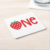 1e verjaardag één aardbei kartonnen onderzetters (Schuin)
