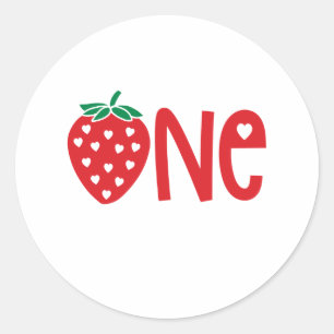 1e verjaardag één aardbei ronde sticker