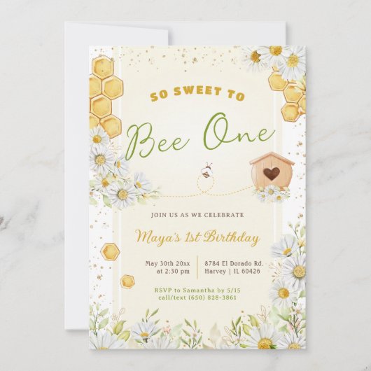 1e verjaardag: "Een bumblebee-meisjesfeest" Kaart (Voorkant)