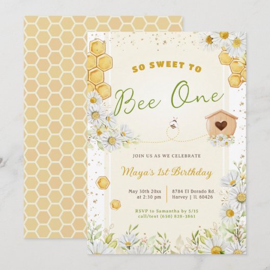 1e verjaardag: "Een bumblebee-meisjesfeest" Kaart (Voorkant / Achterkant)