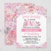 1e Verjaardag Een Bunny Roze Waterverf Bloemen Kaart (Voorkant / Achterkant)