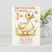 1e Verjaardag Een Gekke Gans voor Baby Girl Kaart (Staand voorkant)