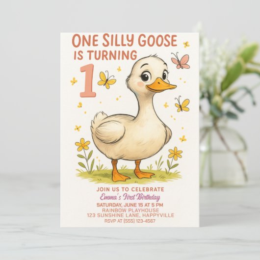 1e Verjaardag Een Gekke Gans voor Baby Girl Kaart (Staand voorkant)