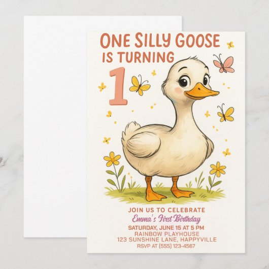 1e Verjaardag Een Gekke Gans voor Baby Girl Kaart (Voorkant / Achterkant)