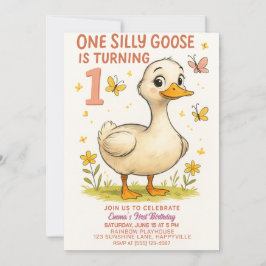 1e Verjaardag Een Gekke Gans voor Baby Girl Kaart