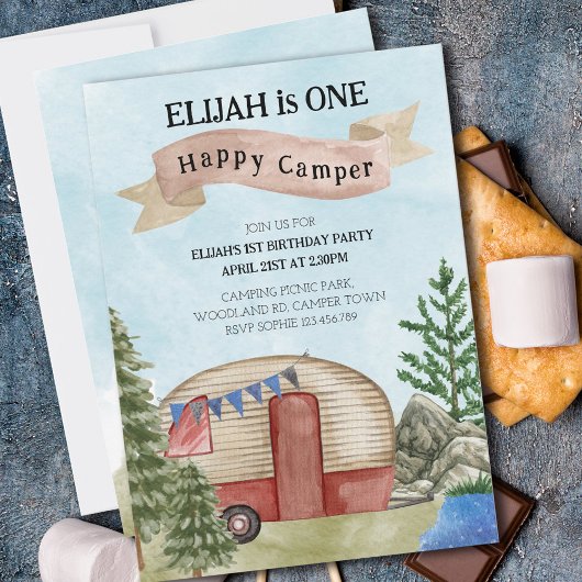 1e verjaardag één gelukkige Camper  Camping Kaart