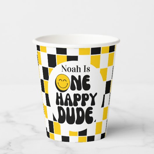 1e verjaardag een gelukkige kerel jongen verjaarda papieren bekers (Voorkant)