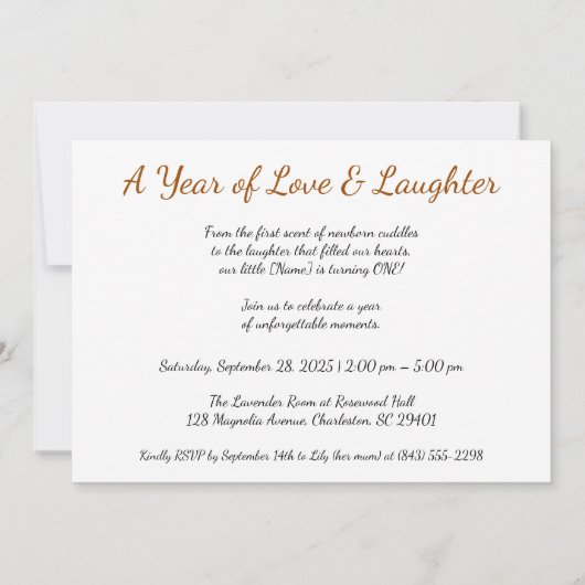 1e verjaardag - "Een jaar van liefde en gelach" Kaart (Achterkant)