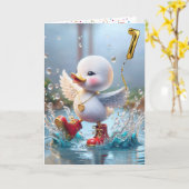 1e verjaardag eend dansen in een regen plas kaart (Gele Bloem)