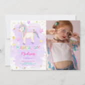 1e verjaardag eenhoorn foto uitnodiging (Voorkant)
