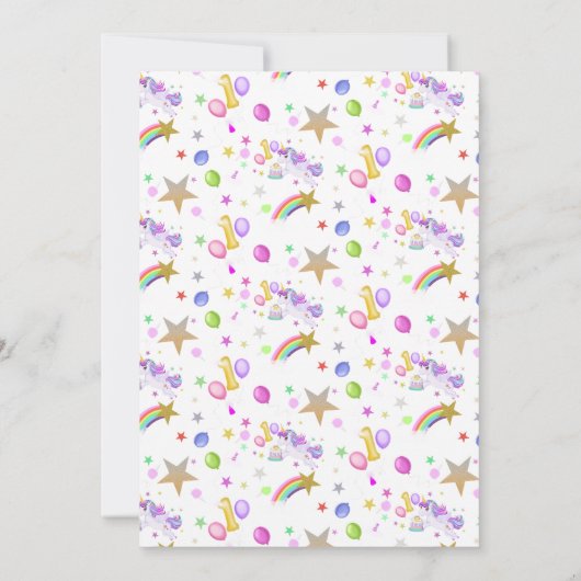 1e verjaardag eenhoorn met taart uitnodiging (Achterkant)