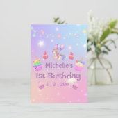 1e verjaardag eenhoorns cupcakes girly leuke kaart (Staand voorkant)