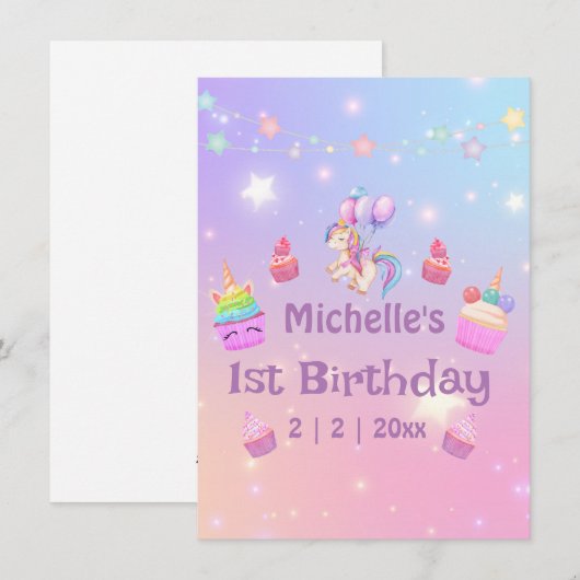 1e verjaardag eenhoorns cupcakes girly leuke kaart (Voorkant / Achterkant)