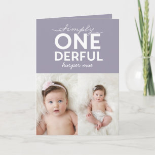 1e verjaardag eenvoudige , kleurrijke typografie kaart