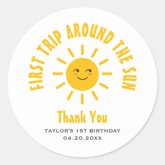 1e verjaardag Eerste reis rond de zon Ronde Sticker (Voorkant)