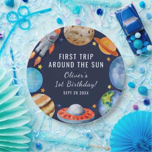 1e verjaardag eerste reis rond het zonnefeest papieren bordje (Feest)