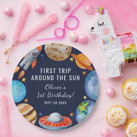 1e verjaardag eerste reis rond het zonnefeest papieren bordje (Feest)