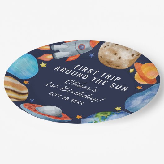 1e verjaardag eerste reis rond het zonnefeest papieren bordje (Gekanteld)