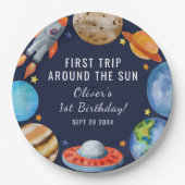 1e verjaardag eerste reis rond het zonnefeest papieren bordje (Voorkant)