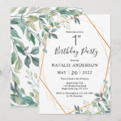 1e verjaardag Elegant Eucalyptus Greenery en Gold Kaart (Voorkant / Achterkant)