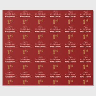 1e verjaardag: elegant, rood, namaak gouden uitstr cadeaupapier