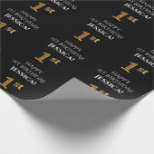 1e verjaardag: Elegant, Zwart, Faux Gold look Cadeaupapier (Hoek)