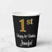 1e verjaardag - Elegante luxe Faux Gold look # Papieren Bekers (Achterkant)