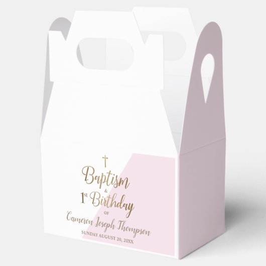 1e verjaardag en doop Roze baby Meisje Bedankdoosjes (Geopend)