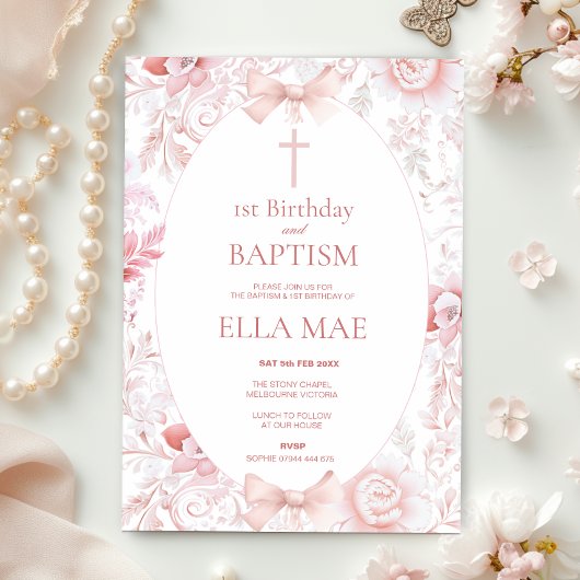 1e verjaardag en doop voor meisje roze Toile Kaart