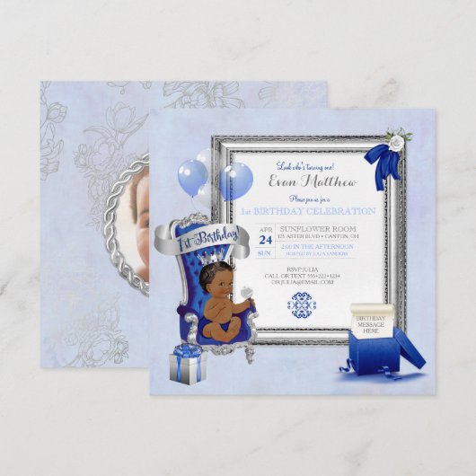 1e Verjaardag Etnische Jongen Koninklijke Blauw Zi Kaart (Voorkant / Achterkant)