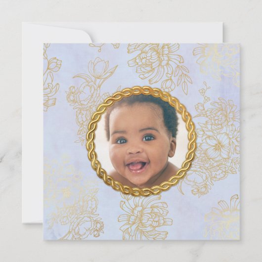 1e verjaardag Etnische Jongen Royal Blauw Goud Fot Kaart (Achterkant)